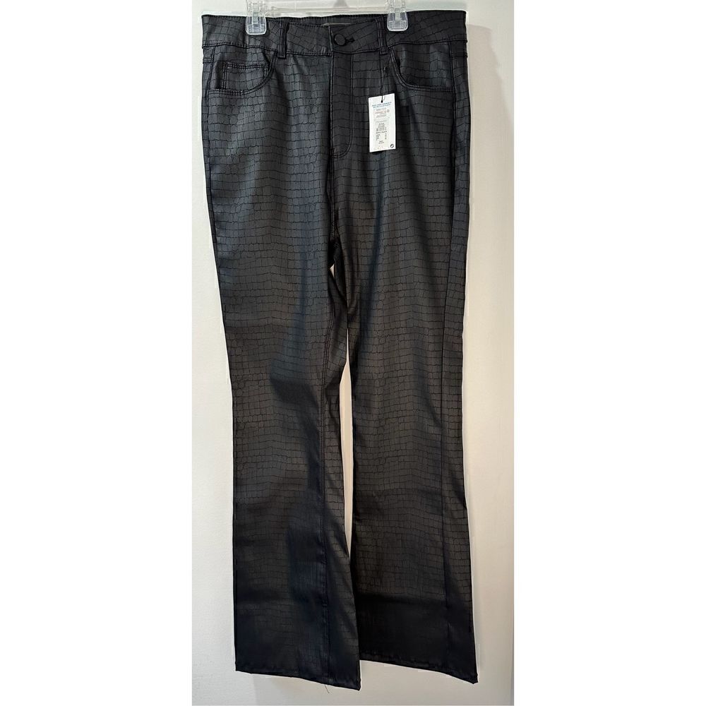 Primark women’s faux leather high waisted black flare pants size 12 NWT #38-0976